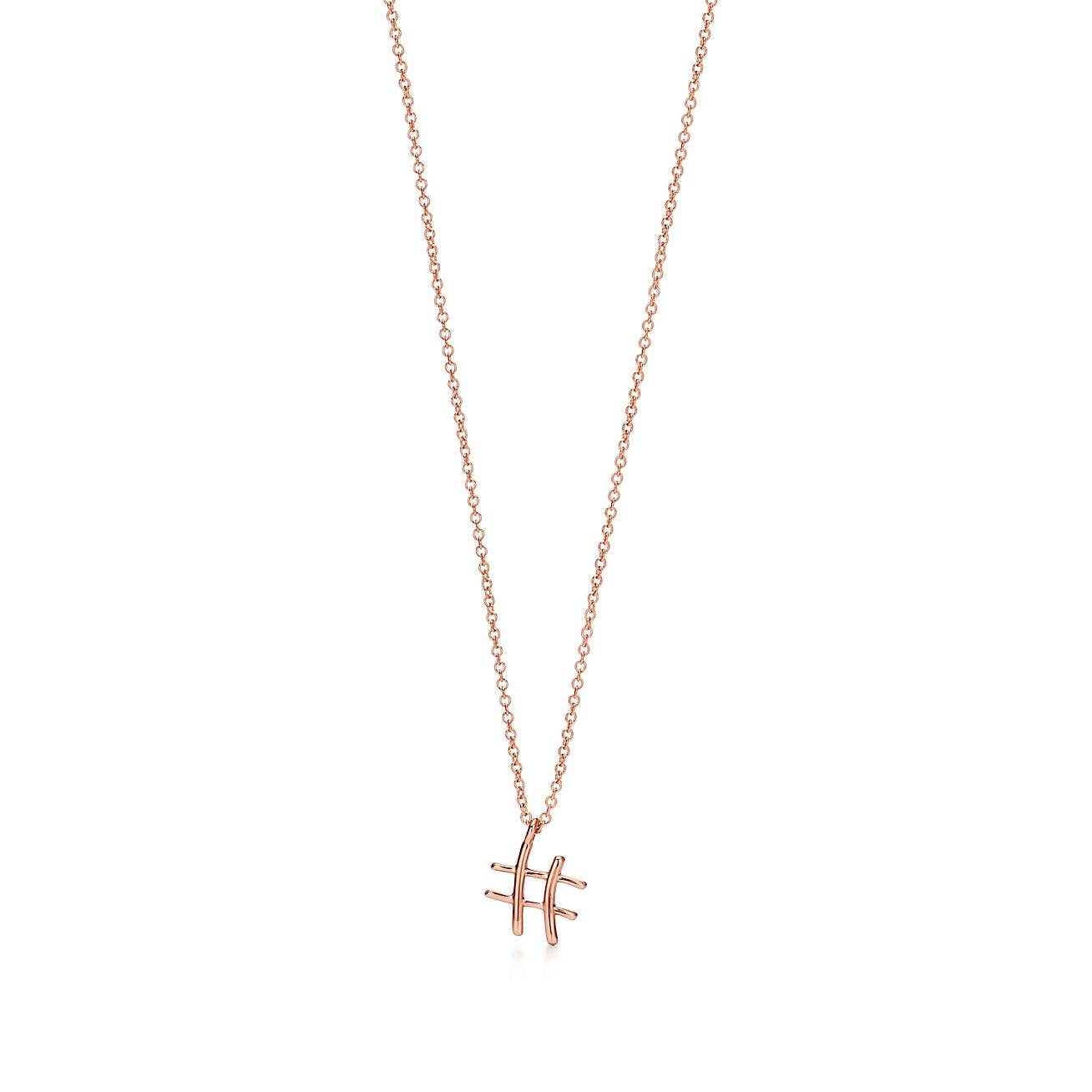 T*f*ny  palomas graffiti small hashtag pendant in 18k rose gold, 16