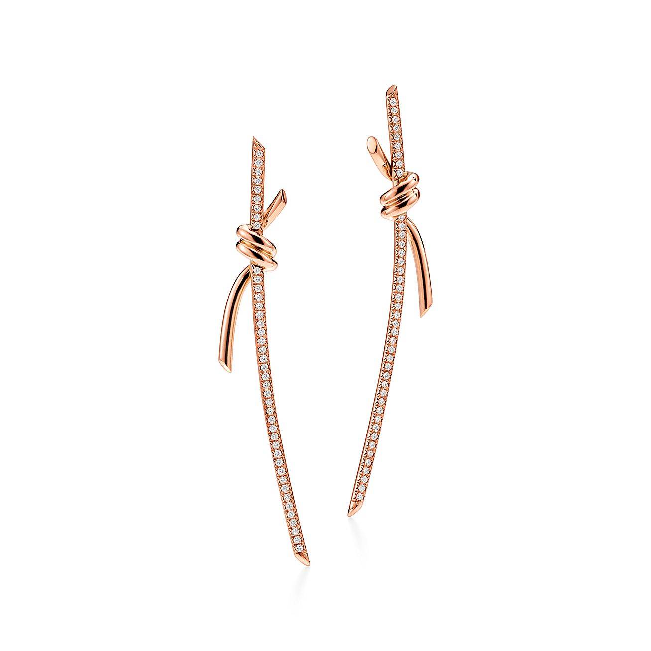 T*f*ny knot drop earrings in rose gold with diamonds