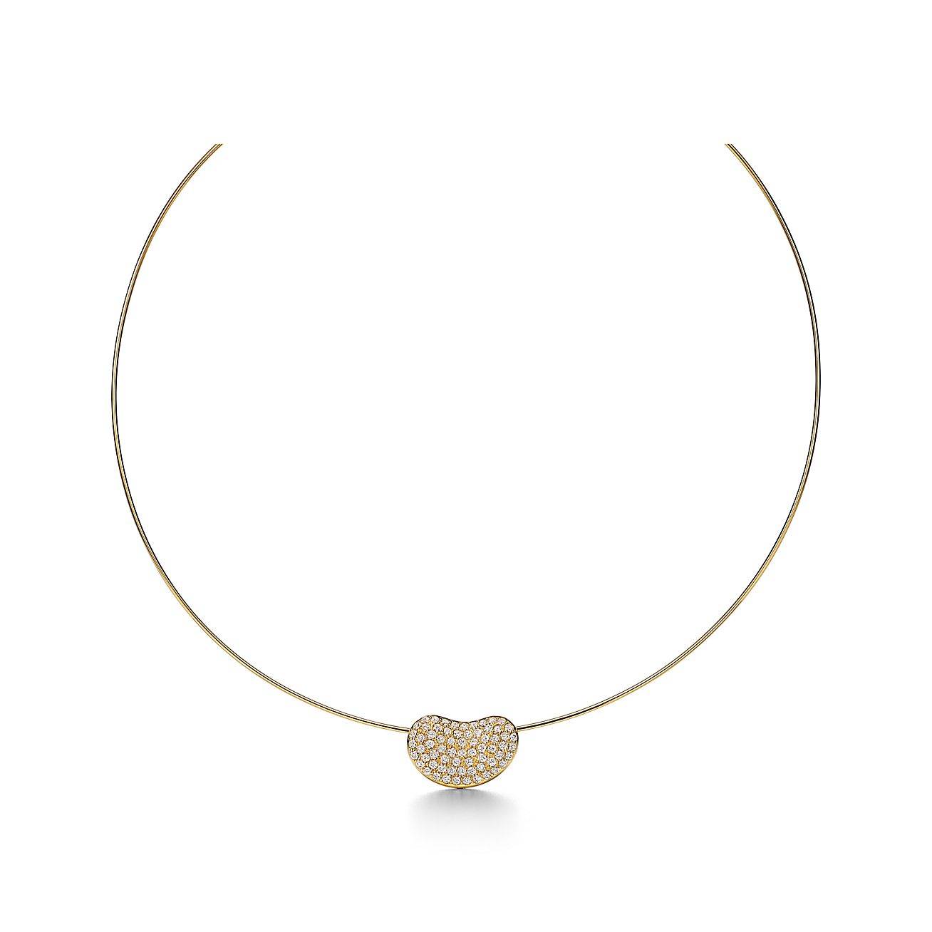 T*f*ny elsa peretti® bean® design wire necklace in gold with pavÉ diamonds, 20 mm