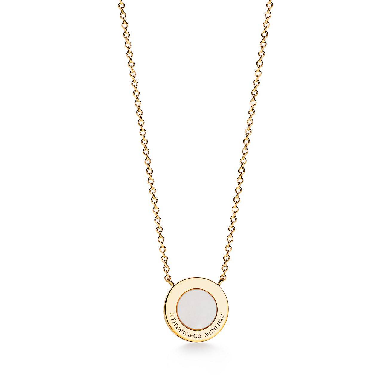 T*f*ny t diamond and mother-of-pearl circle pendant in 18k gold, 16-18