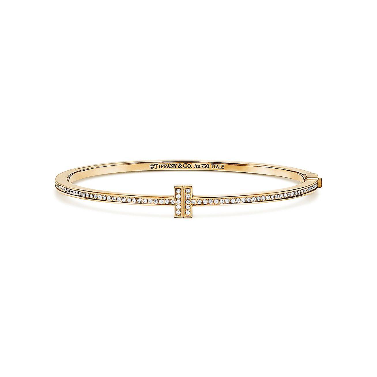 T*f*ny t diamond hinged wire bangle in 18k gold