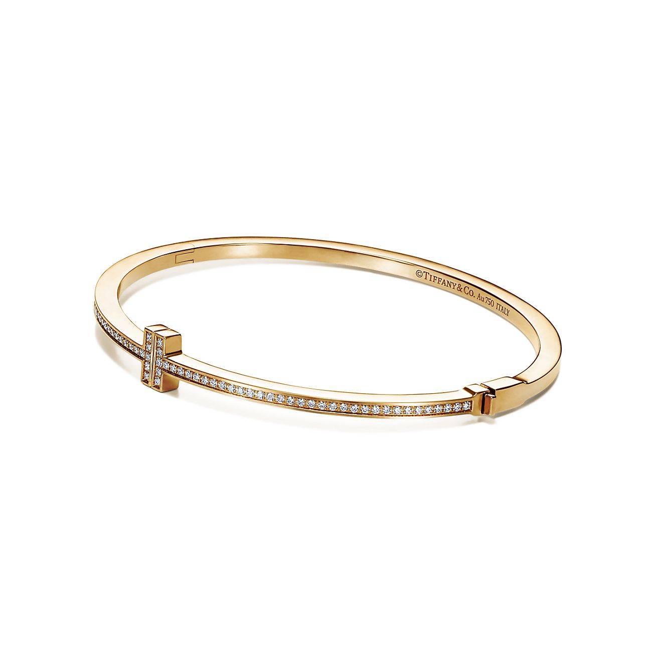 T*f*ny t diamond hinged wire bangle in 18k gold