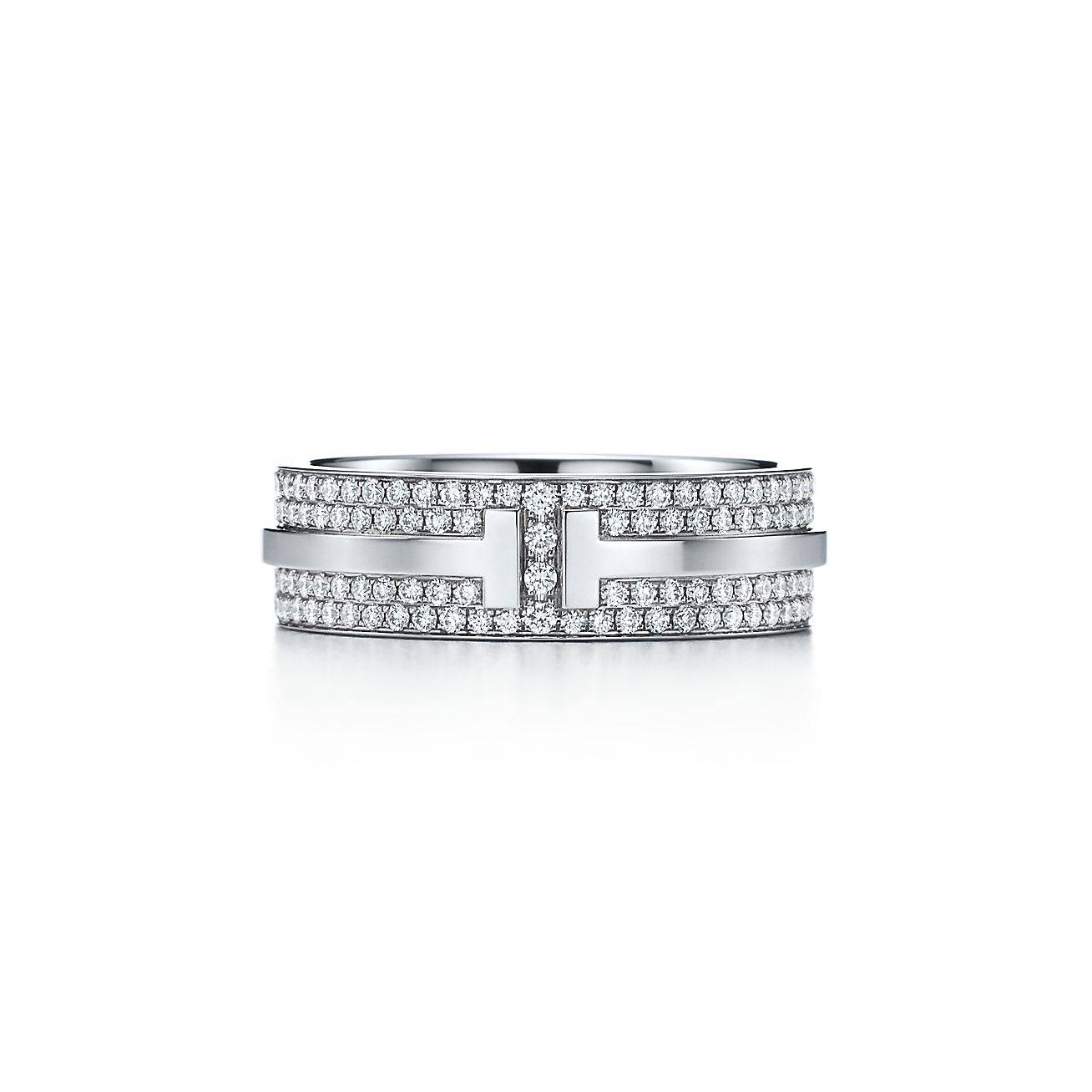 TIFFANY T WIDE PAVÉ DIAMOND RING IN 18K WHITE GOLD