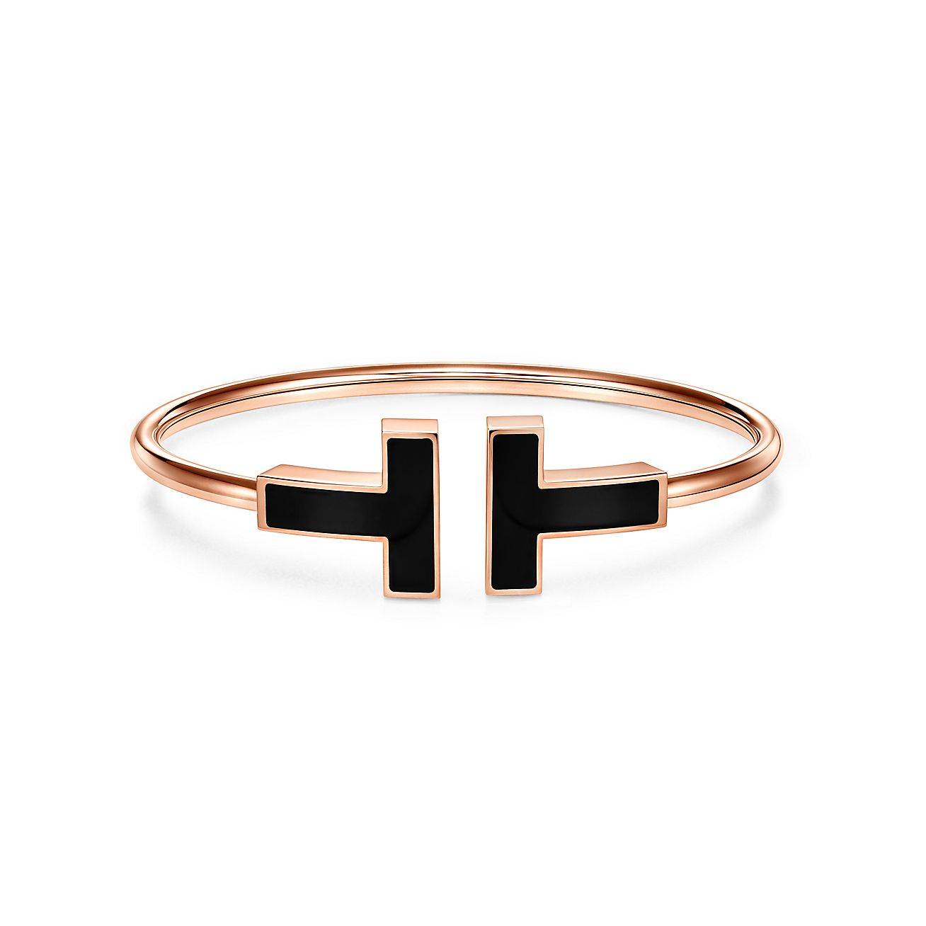 T*f*ny t wide black onyx wire bracelet in 18k rose gold