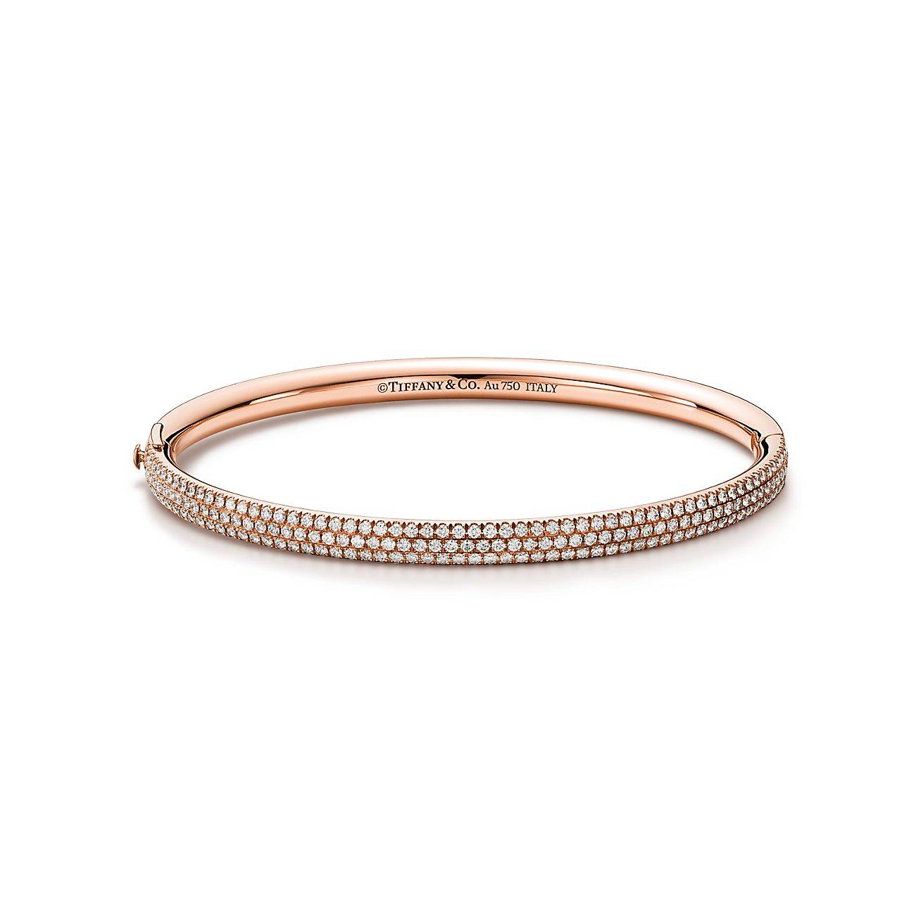 T*f*ny metro three-row hinged bangle in rose gold with diamonds