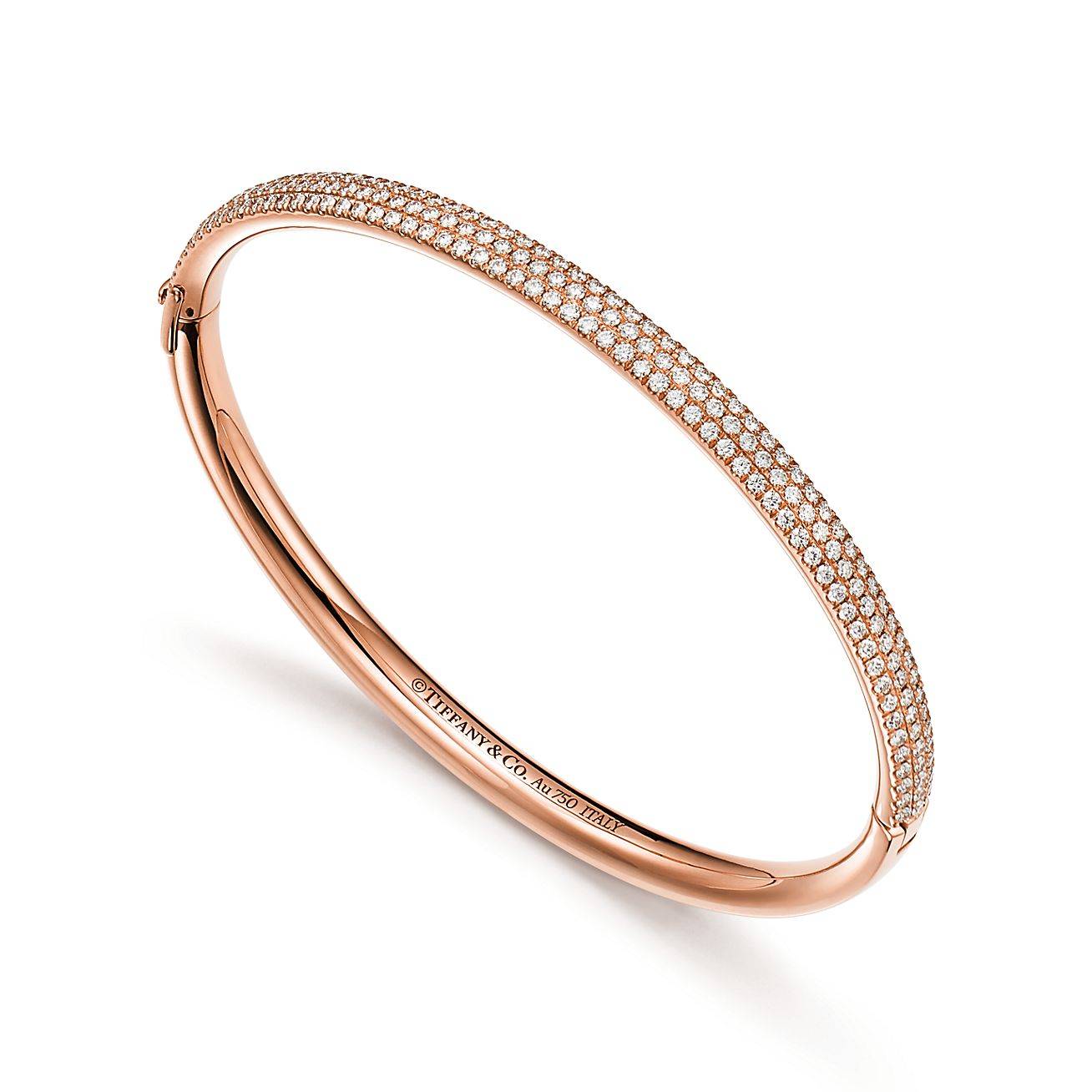 TIFFANY METRO THREE-ROW HINGED BANGLE IN ROSE GOLD WITH DIAMONDS