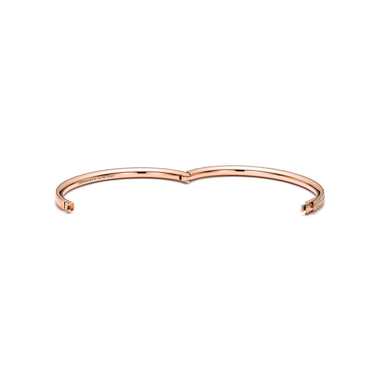 T*f*ny metro three-row hinged bangle in rose gold with diamonds