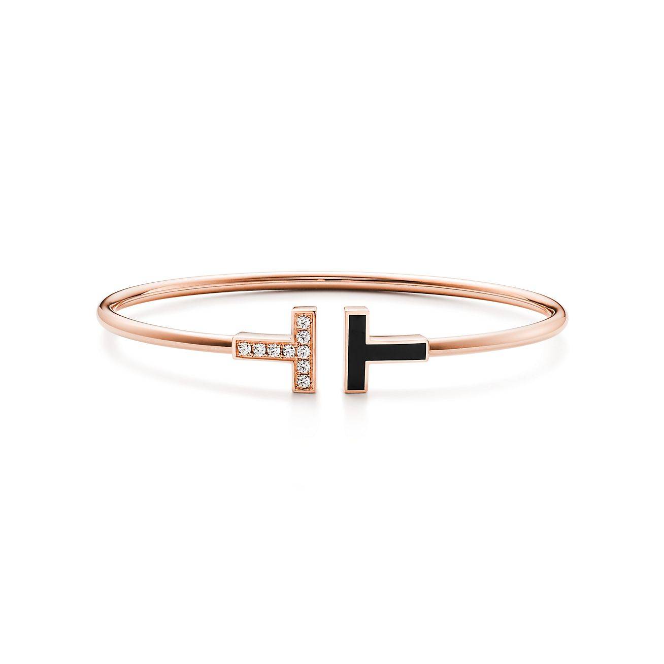 T*f*ny t wire bracelet in rose gold with black onyx and diamonds