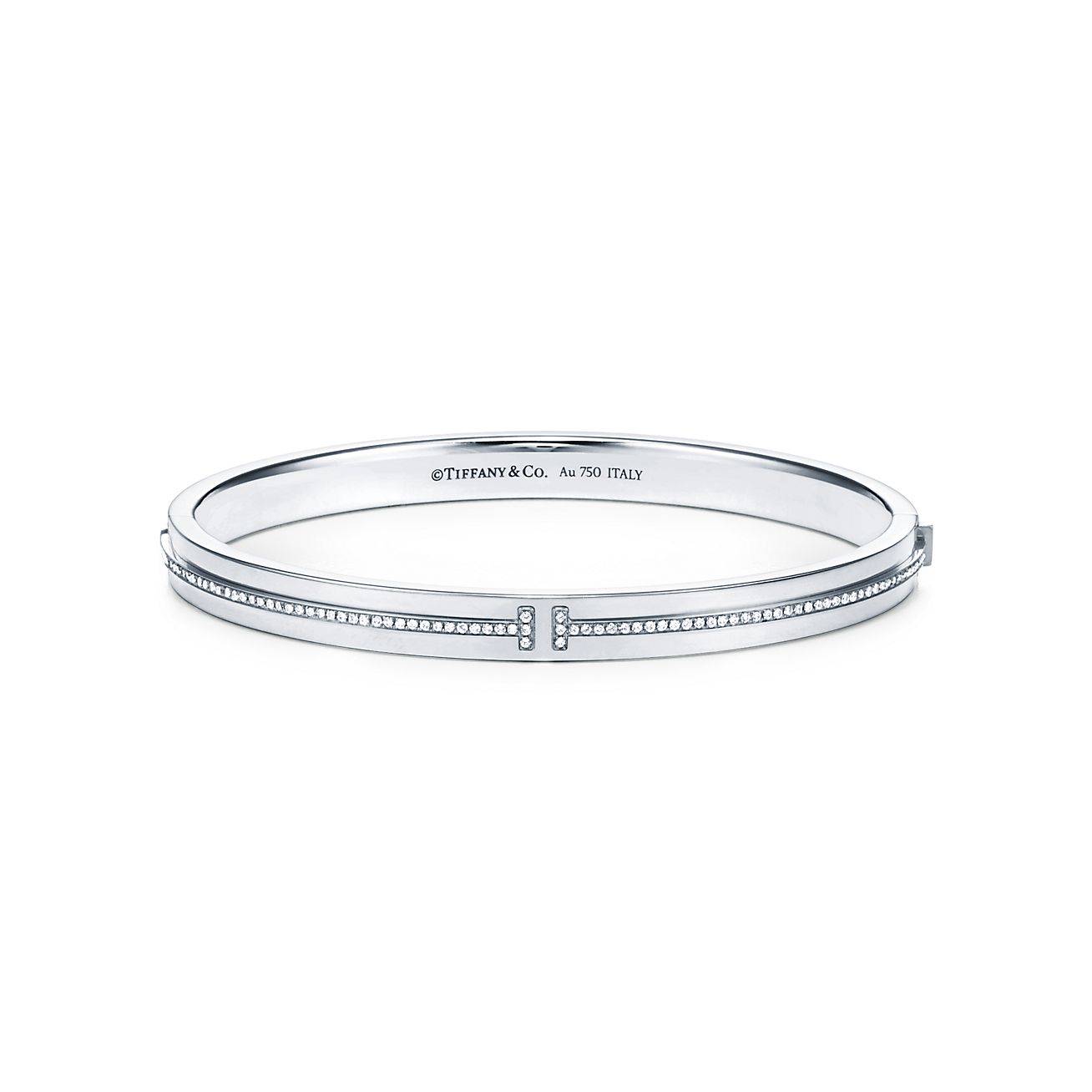 T*f*ny t diamond hinged bangle in 18k white gold