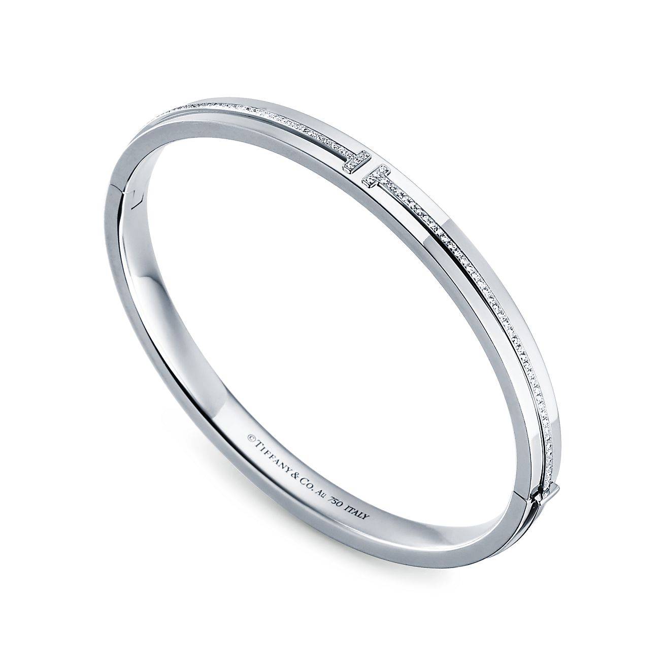 T*f*ny t diamond hinged bangle in 18k white gold