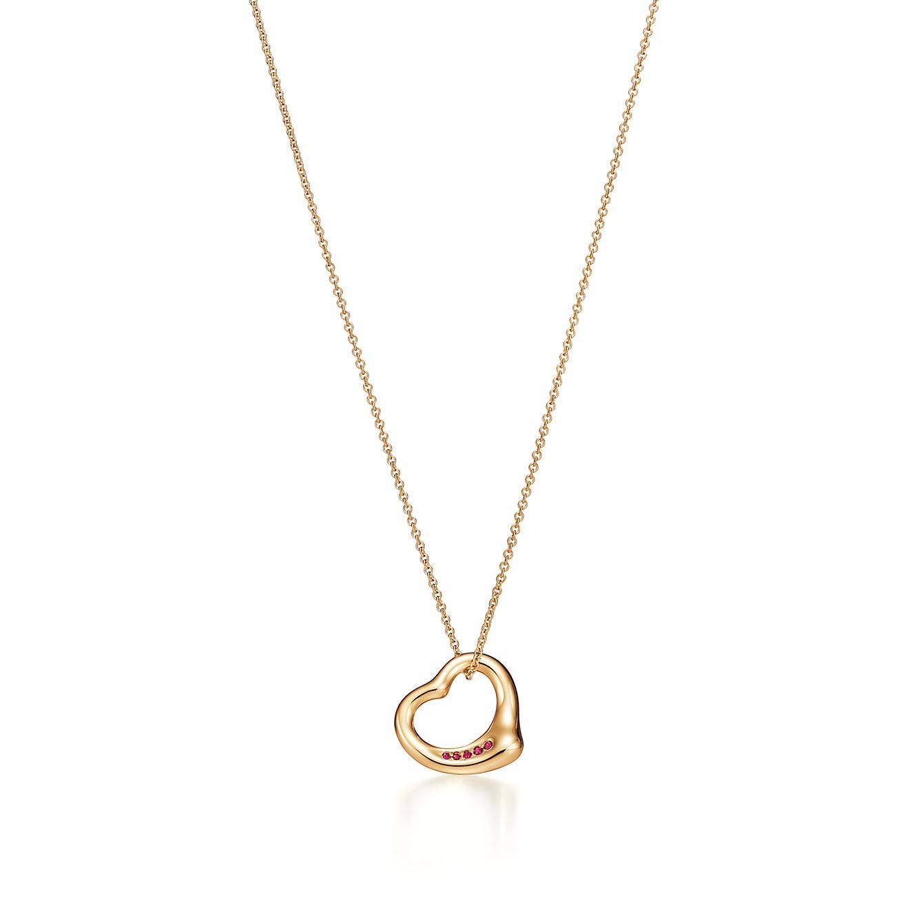 T*f*ny  elsa peretti® open heart pendant in yellow gold with rubies, 16 mm