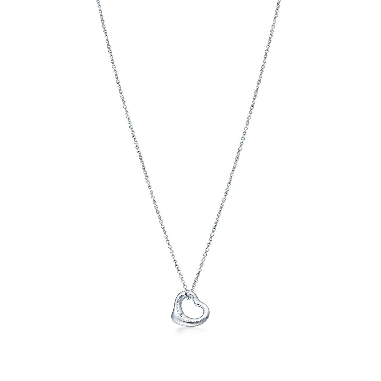 T*f*ny  elsa peretti® open heart pendant in platinum with diamonds