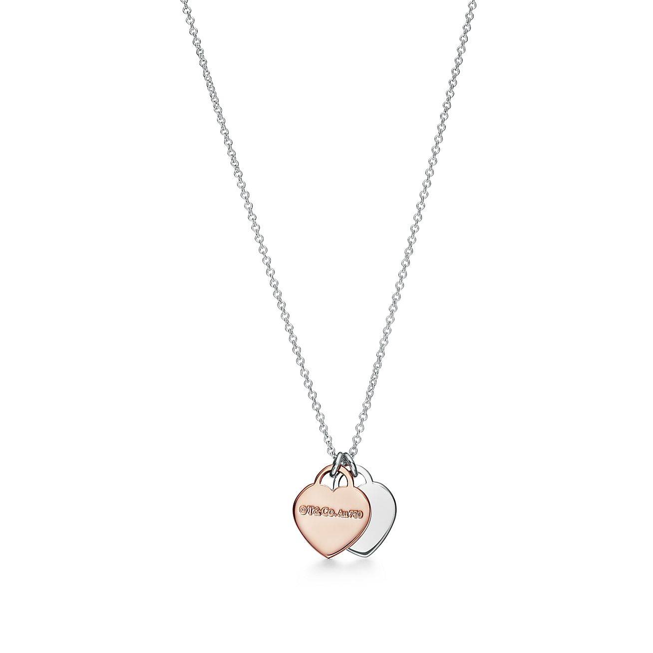 T*f*ny return to T*f*ny® double heart tag pendant in silver and rose gold, mini