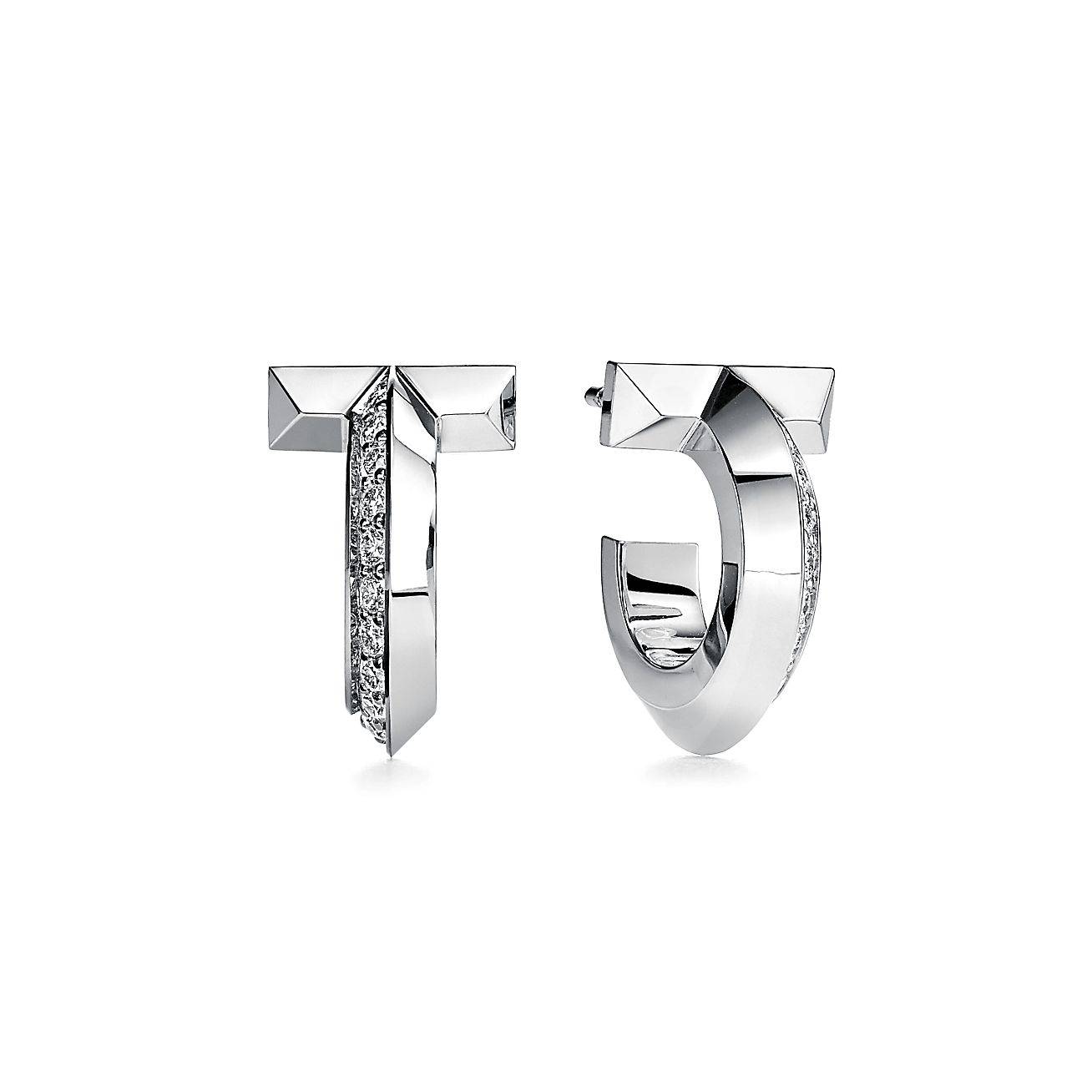 T*f*ny t t1 hoop earrings in rose gold with diamonds