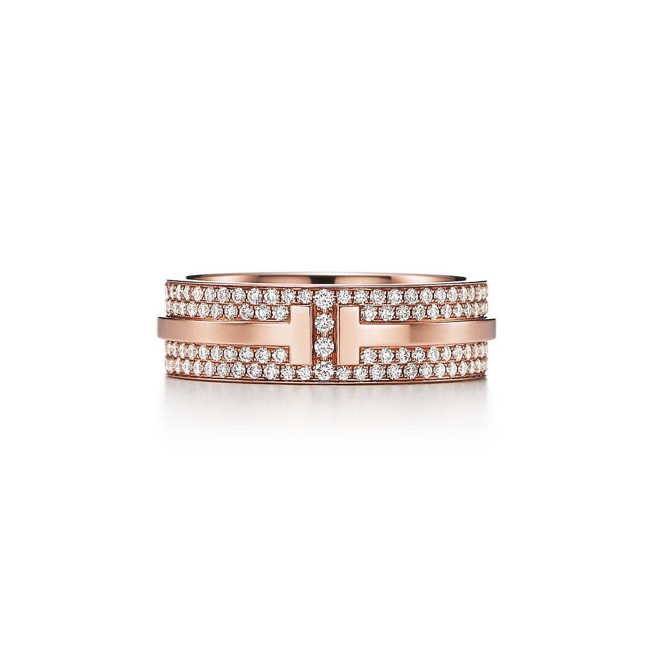 T*f*ny t wide pavÉ diamond ring in 18k rose gold