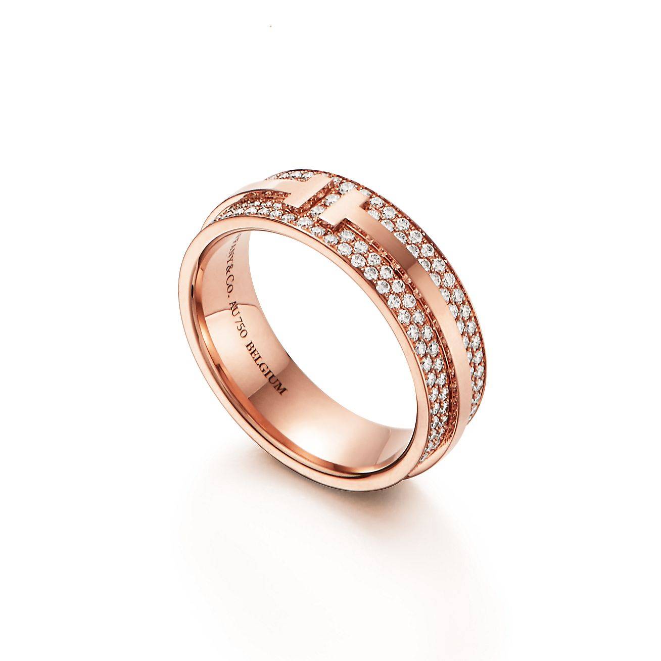 T*f*ny t wide pavÉ diamond ring in 18k rose gold