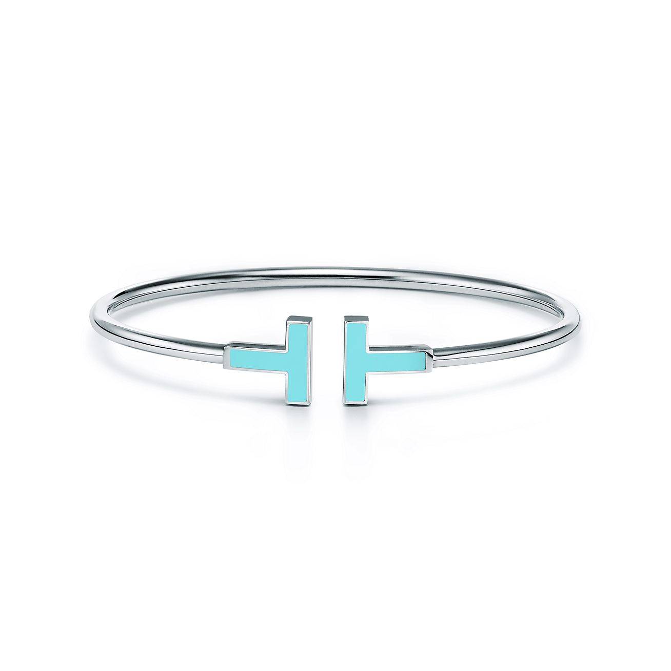 T*f*ny t turquoise wire bracelet in 18k white gold