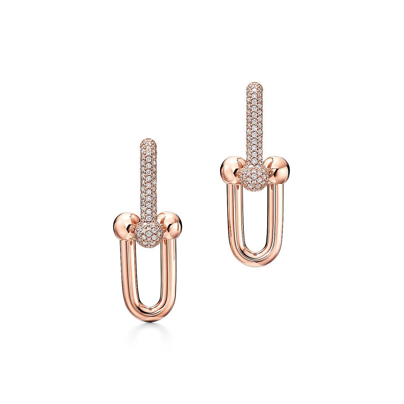 T*f*ny hardwear link earrings in 18k rose gold with pavÉ diamonds