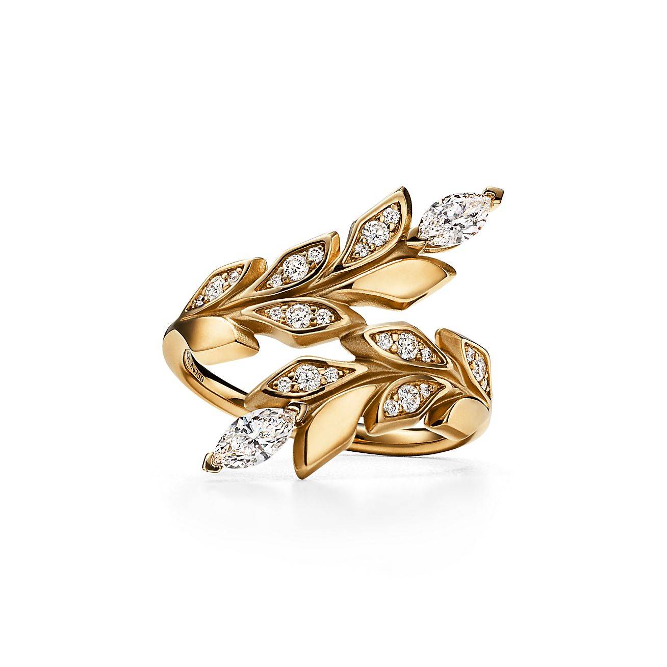 T*f*ny victoria® vine bypass ring in yellow gold with diamonds