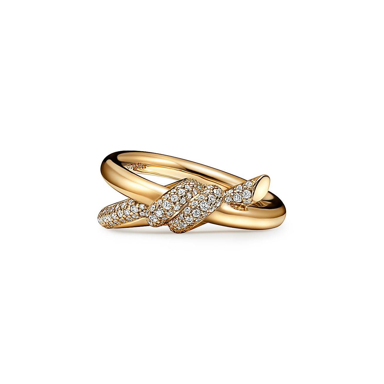 T*f*ny knot double row ring in yellow gold with diamonds