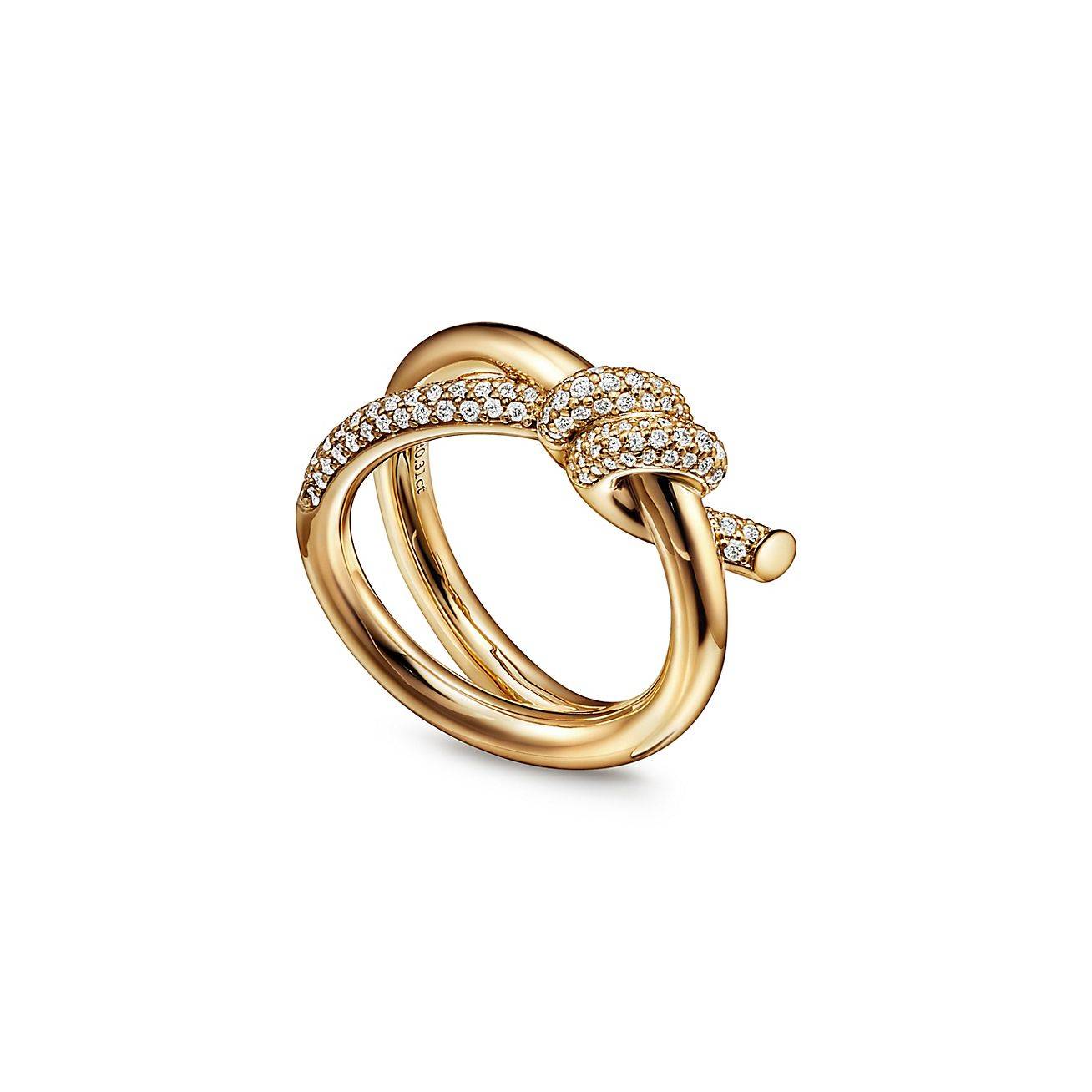 T*f*ny knot double row ring in yellow gold with diamonds