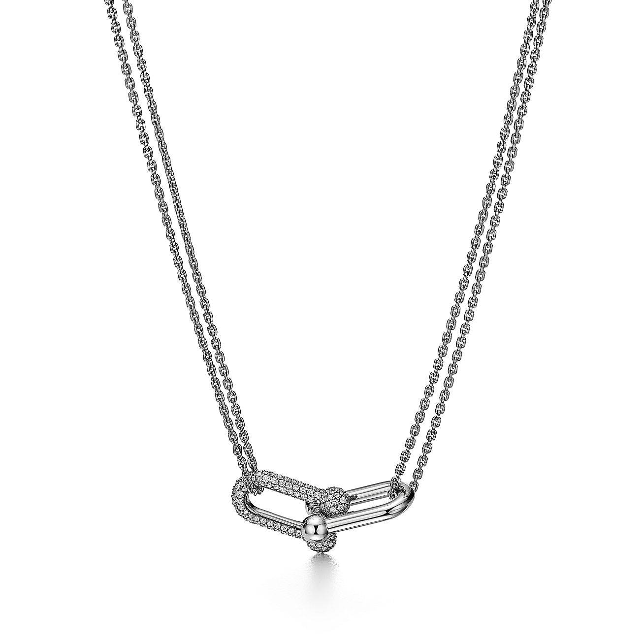 T*f*ny hardwear link pendant in white gold with pavÉ diamonds