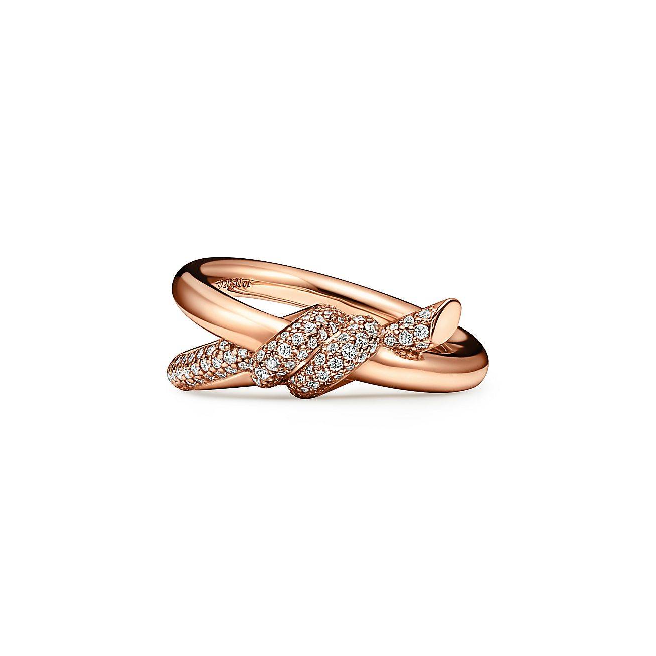 T*f*ny knot double row ring in rose gold with diamonds