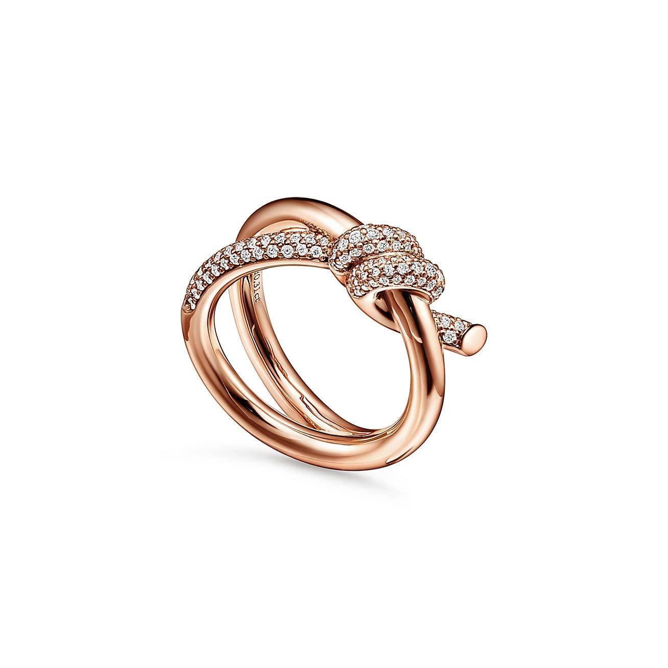 T*f*ny knot double row ring in rose gold with diamonds