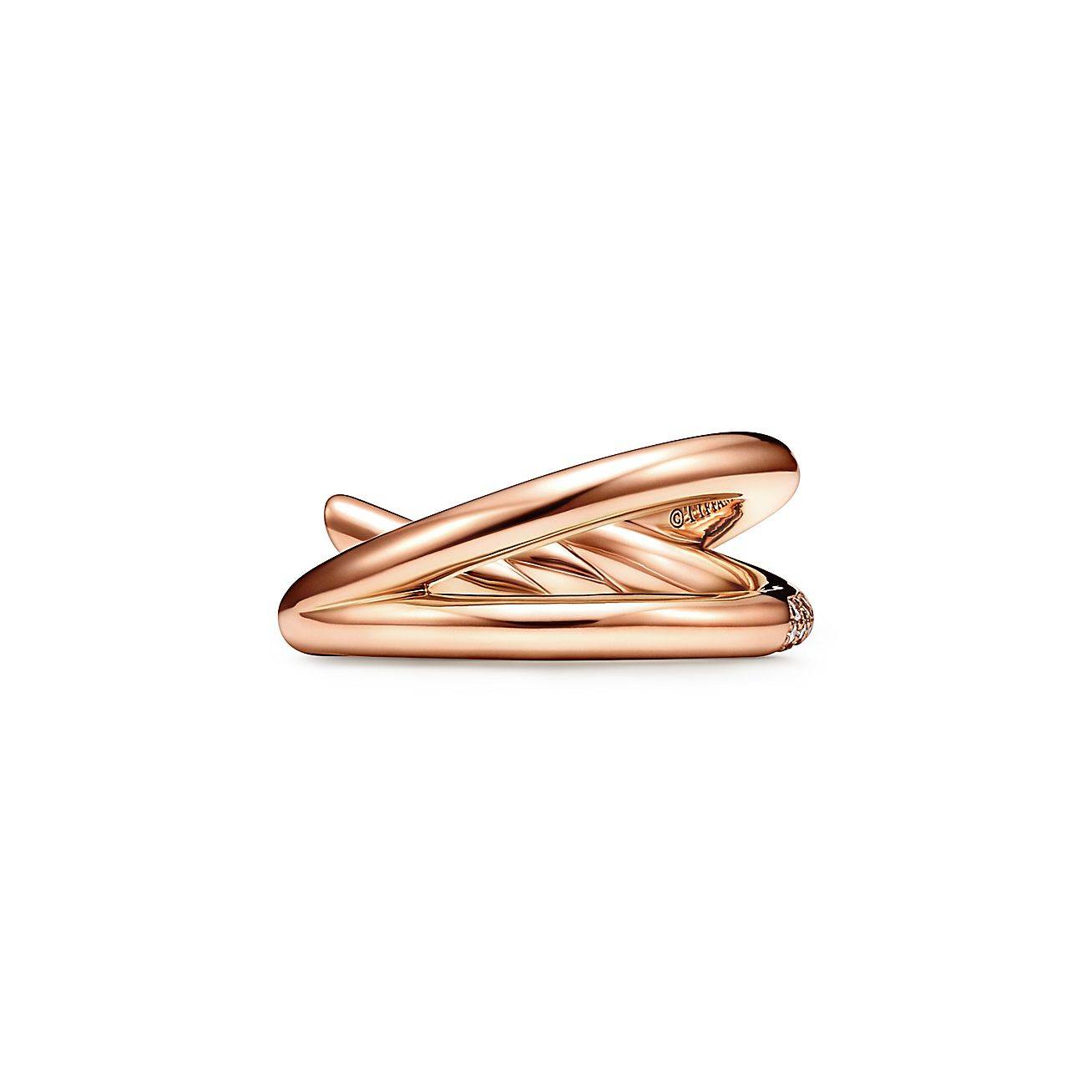 T*f*ny knot double row ring in rose gold with diamonds