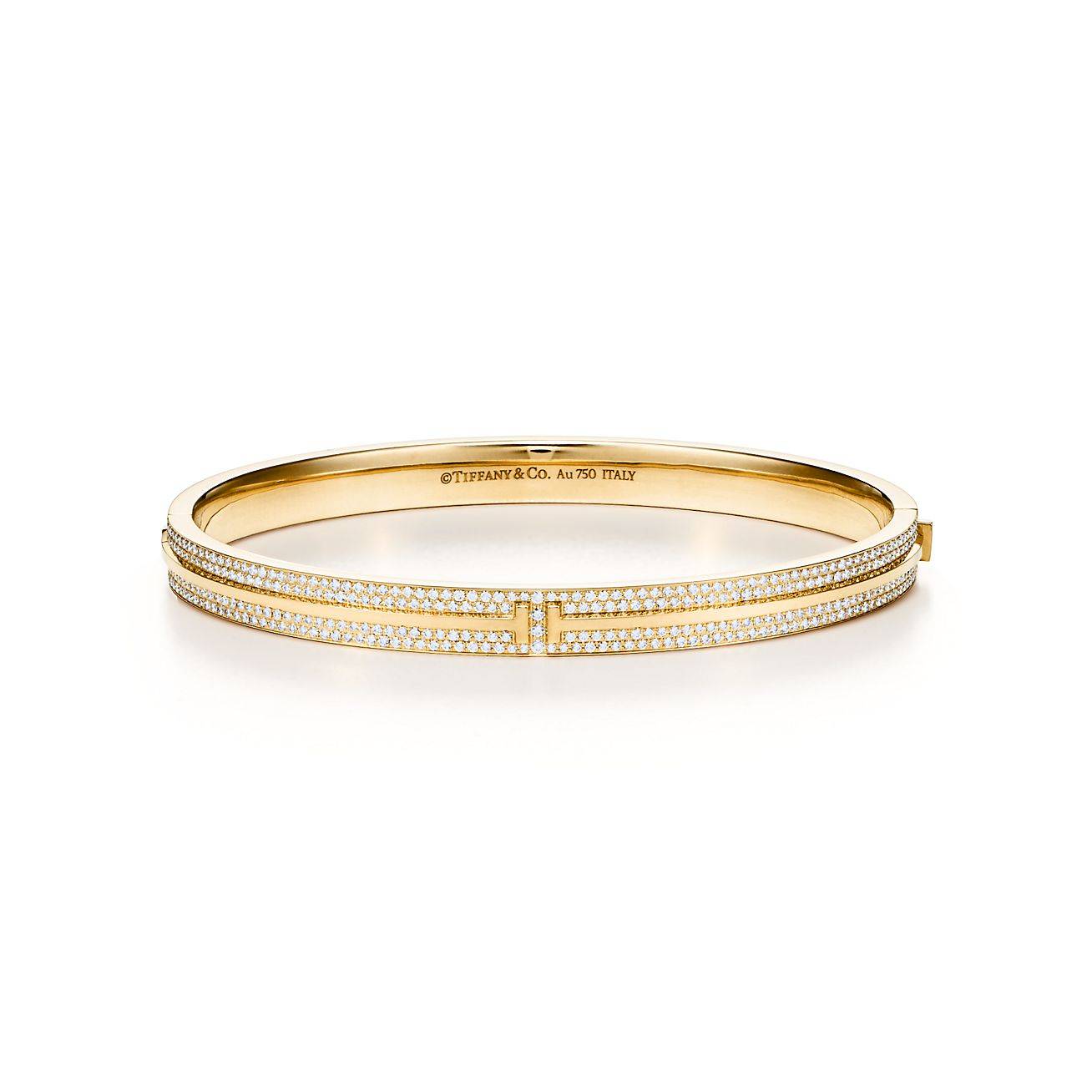 T*f*ny t pavé diamond hinged bangle in 18k gold