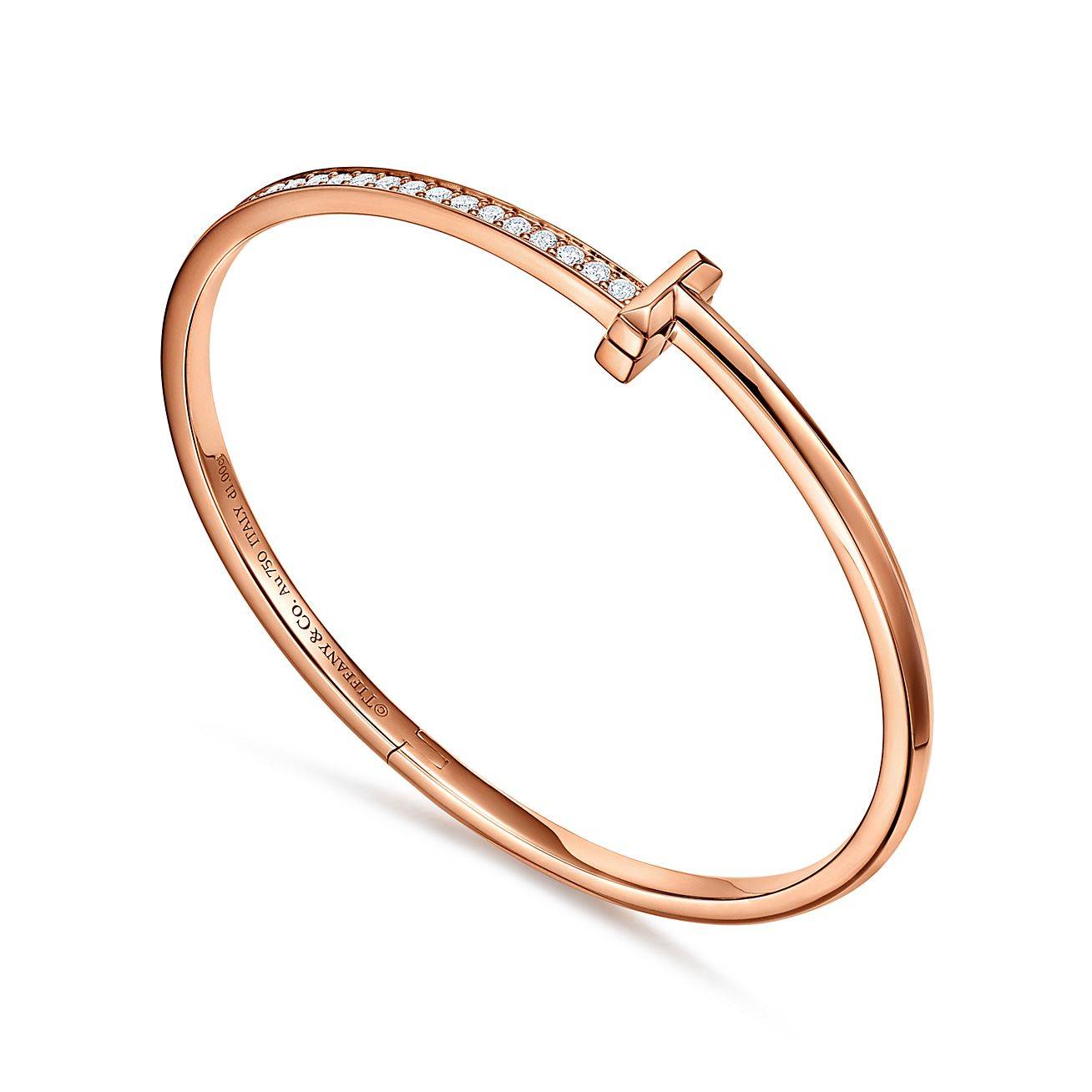 T*f*ny t t1 hinged bangle in rose gold with diamonds, narrow