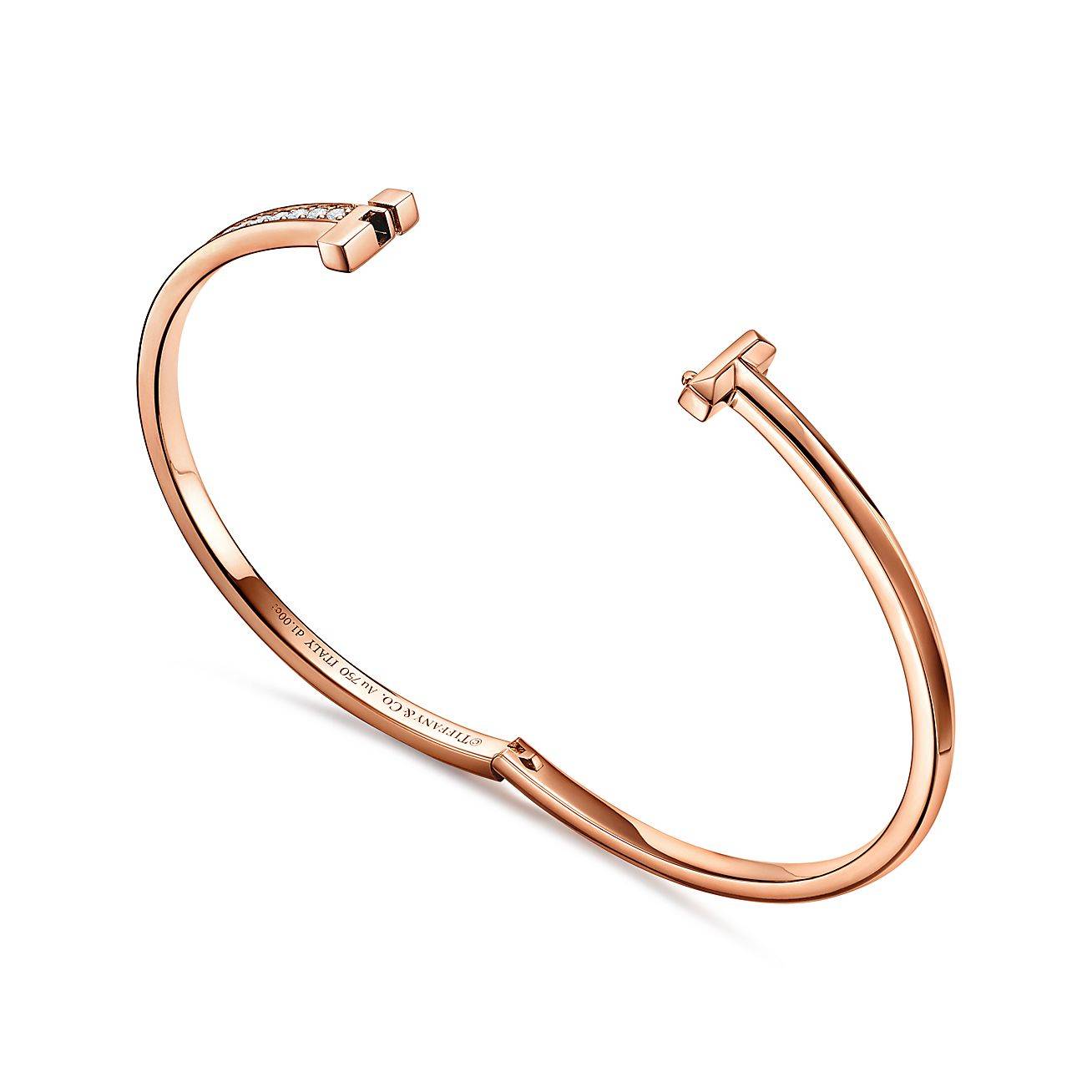 T*f*ny t t1 hinged bangle in rose gold with diamonds, narrow