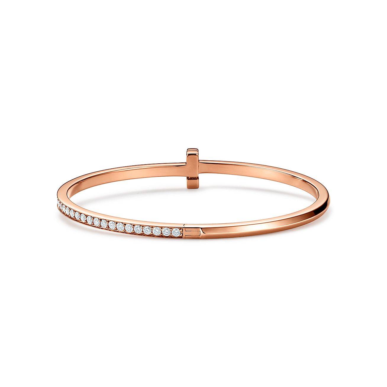 TIFFANY T T1 HINGED BANGLE IN ROSE GOLD WITH DIAMONDS, NARROW