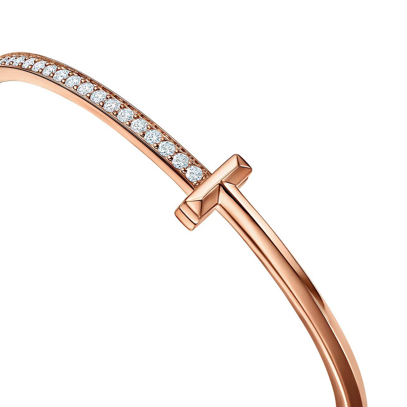 T*f*ny t t1 hinged bangle in rose gold with diamonds, narrow