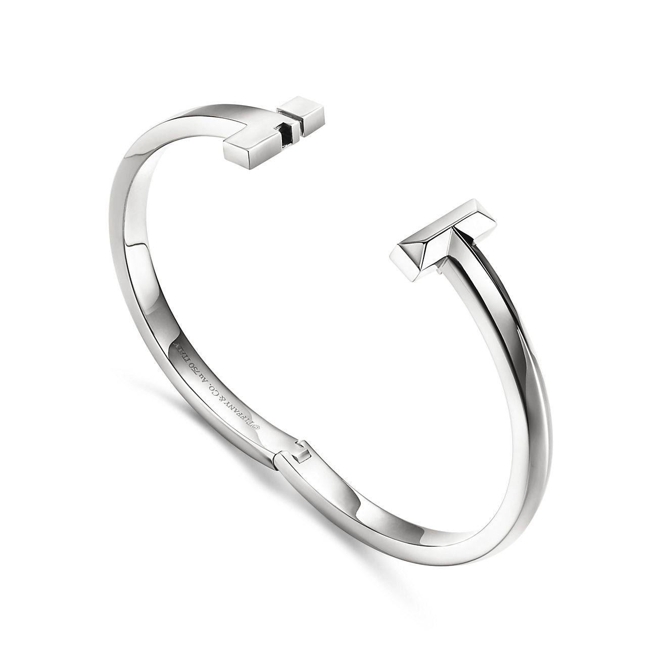 T*f*ny t t1 hinged bangle in white gold, wide