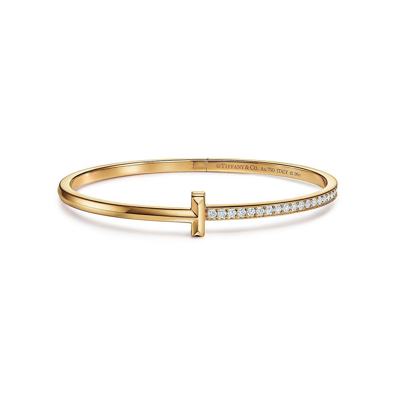 T*f*ny t t1 narrow diamond hinged bangle in 18k gold