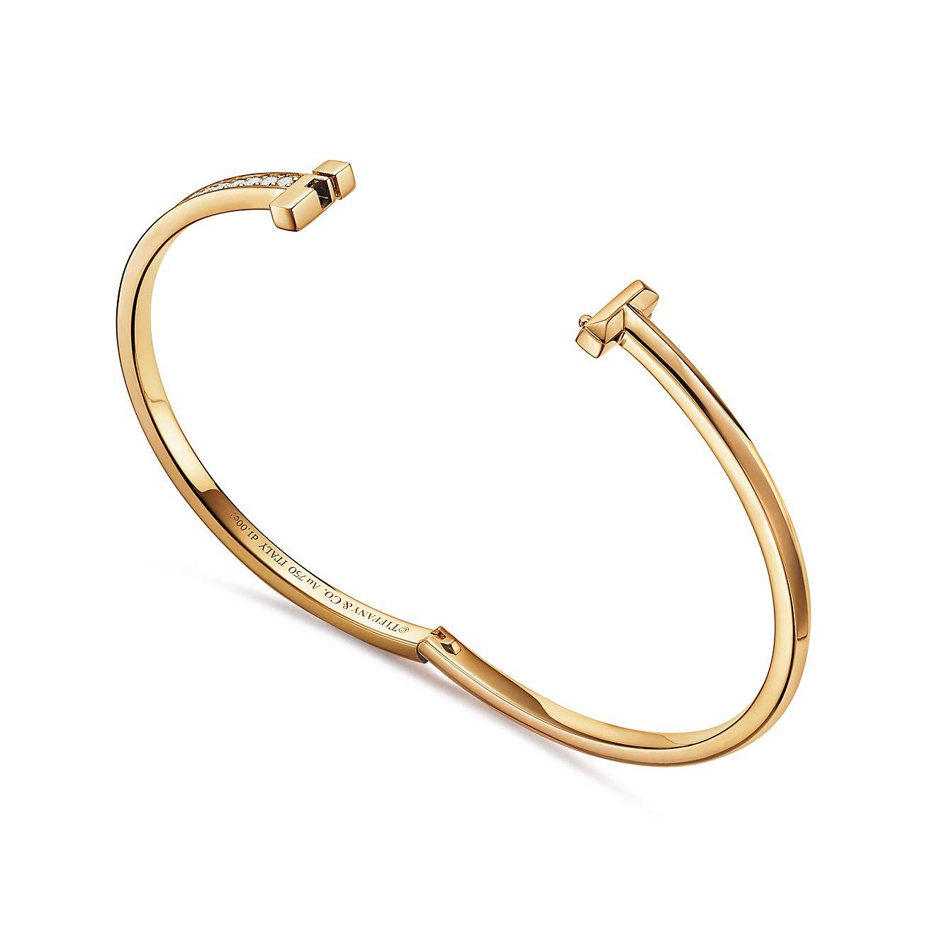 T*f*ny t t1 narrow diamond hinged bangle in 18k gold