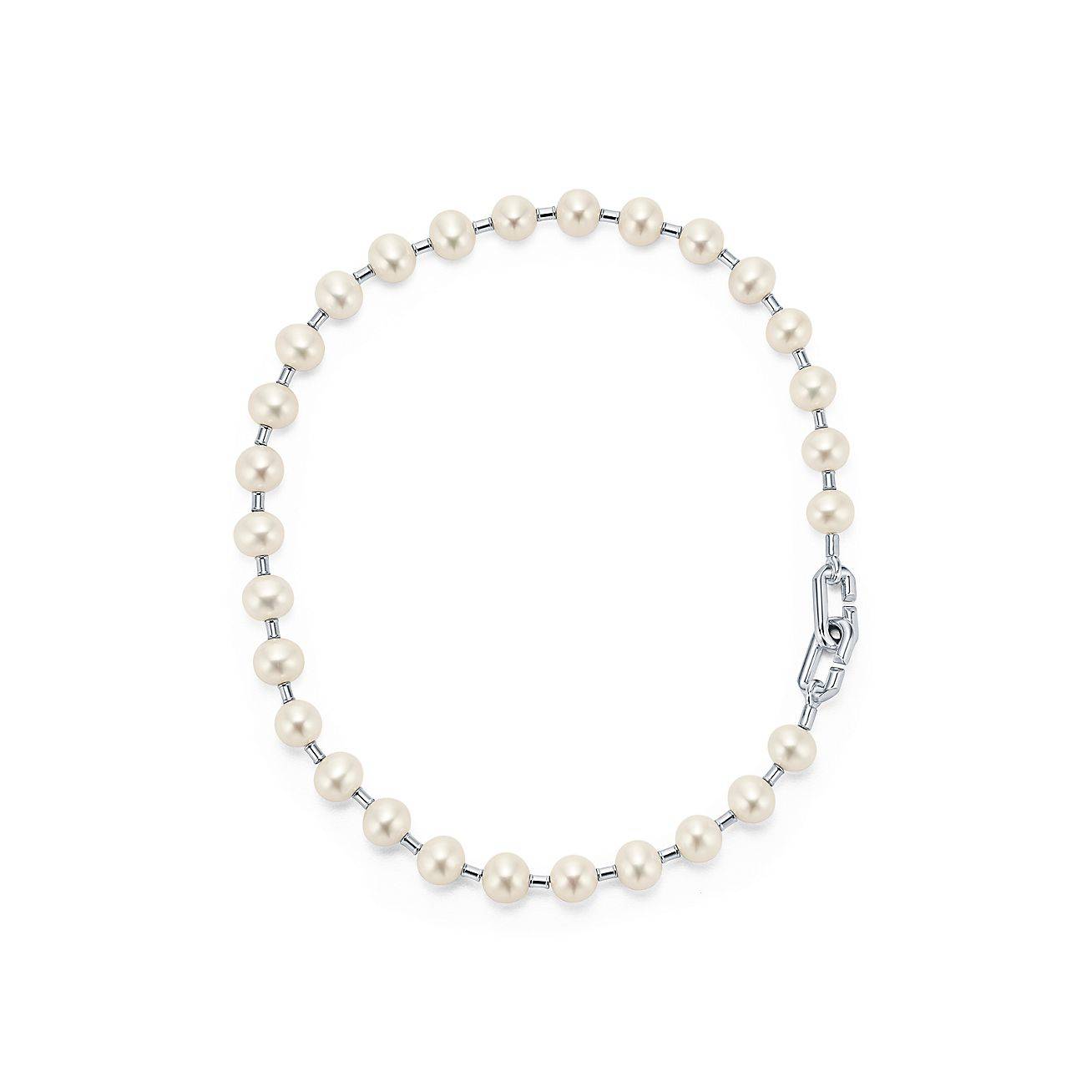 T*f*ny hardwear freshwater pearl necklace in sterling silver, 16