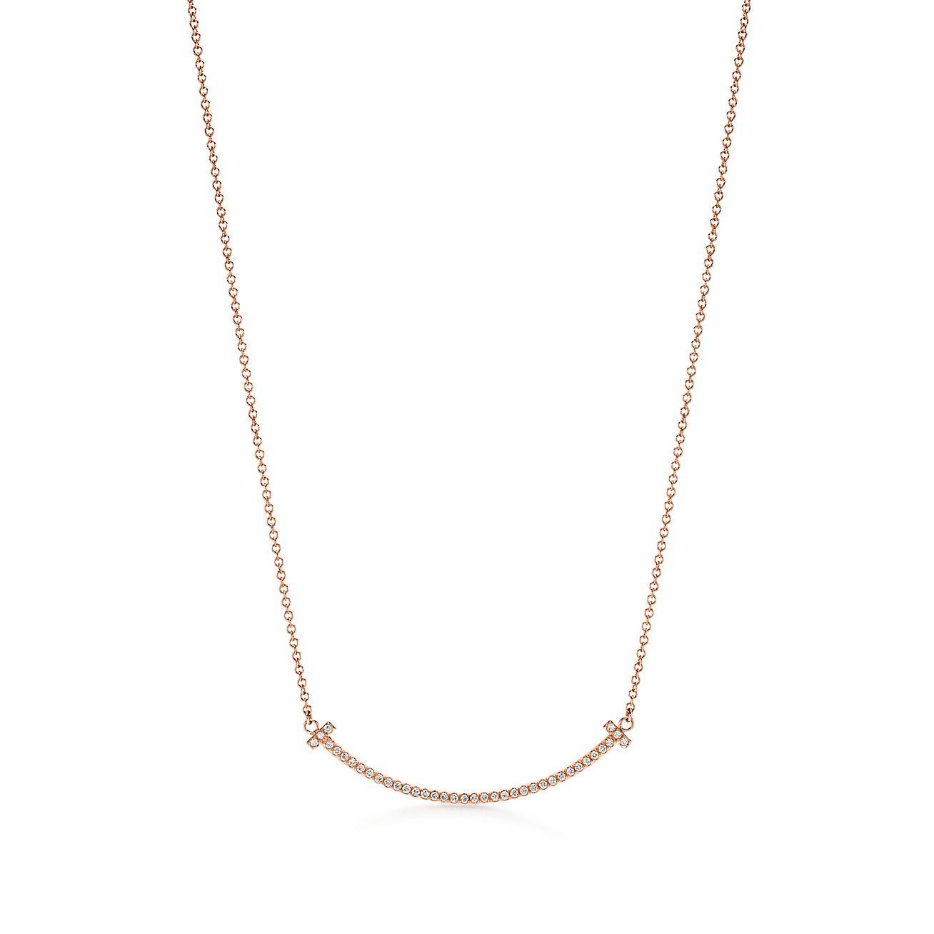 TIFFANY T SMILE PENDANT IN ROSE GOLD WITH DIAMONDS, LARGE