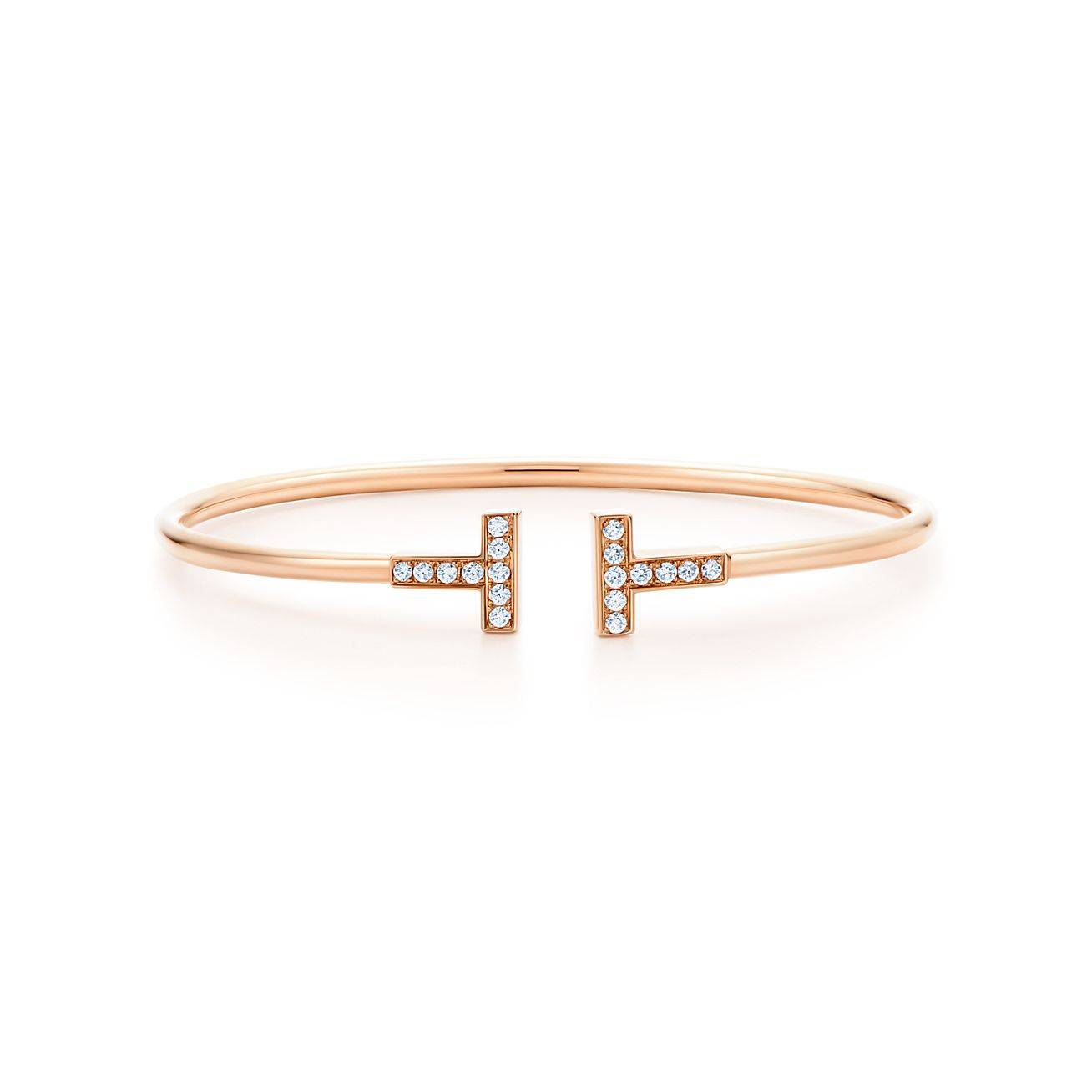 T*f*ny t wire bracelet in rose gold with diamonds