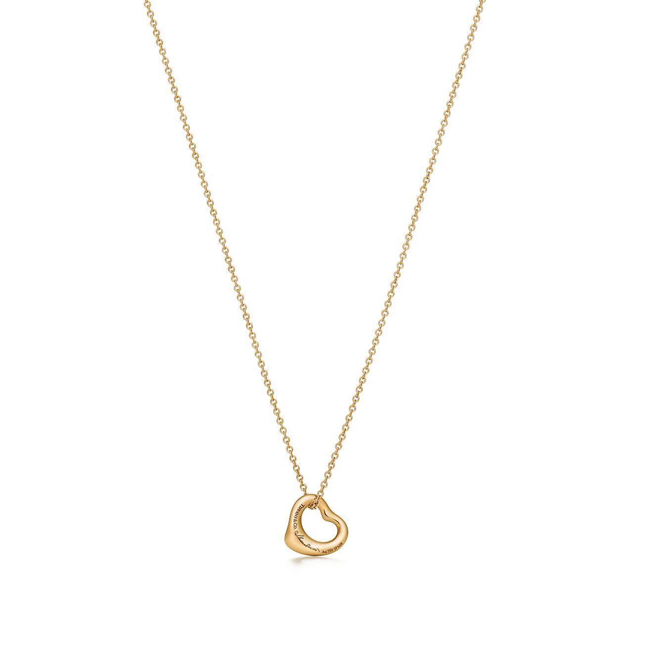 T*f*ny  elsa peretti® open heart pendant in 18k gold with diamonds