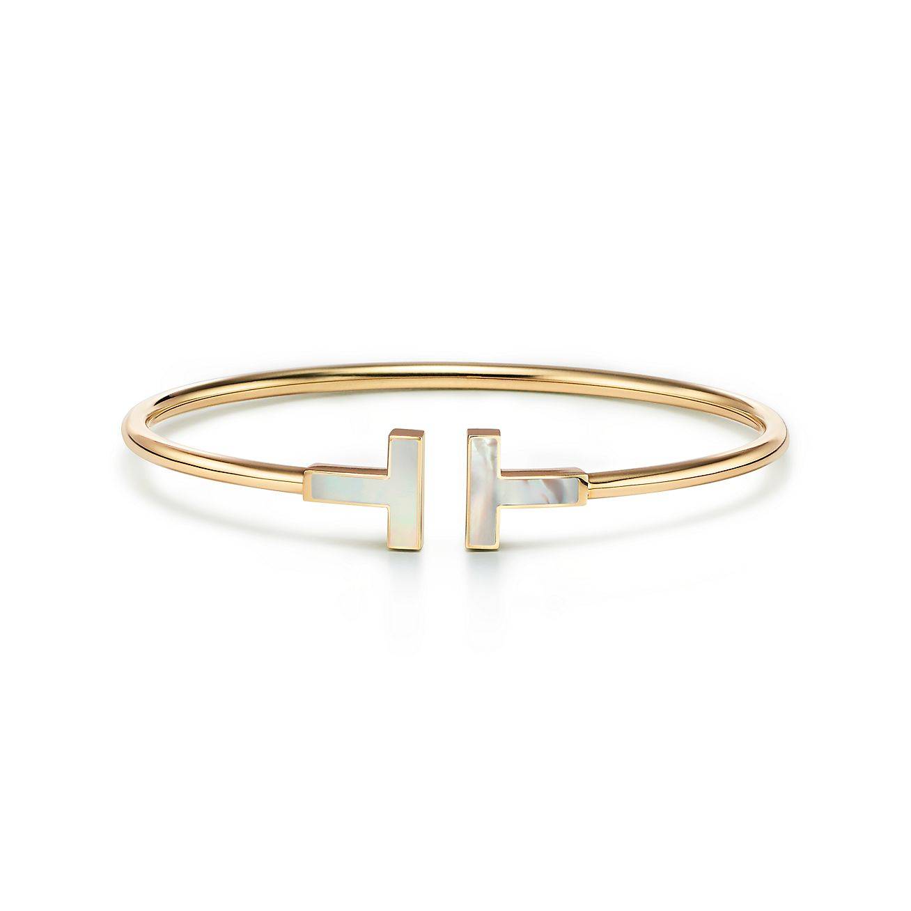 T*f*ny t wire bracelet in yellow gold with mother-of-pearl