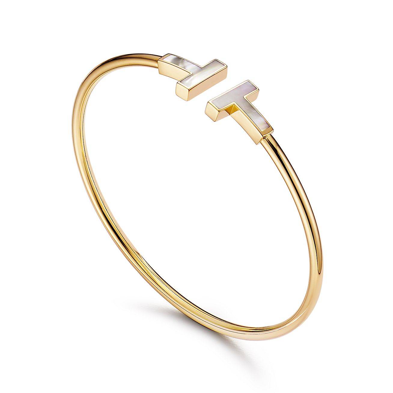 T*f*ny t wire bracelet in yellow gold with mother-of-pearl