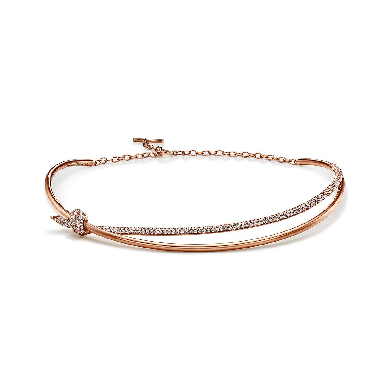 T*f*ny knot double row necklace in rose gold with diamonds