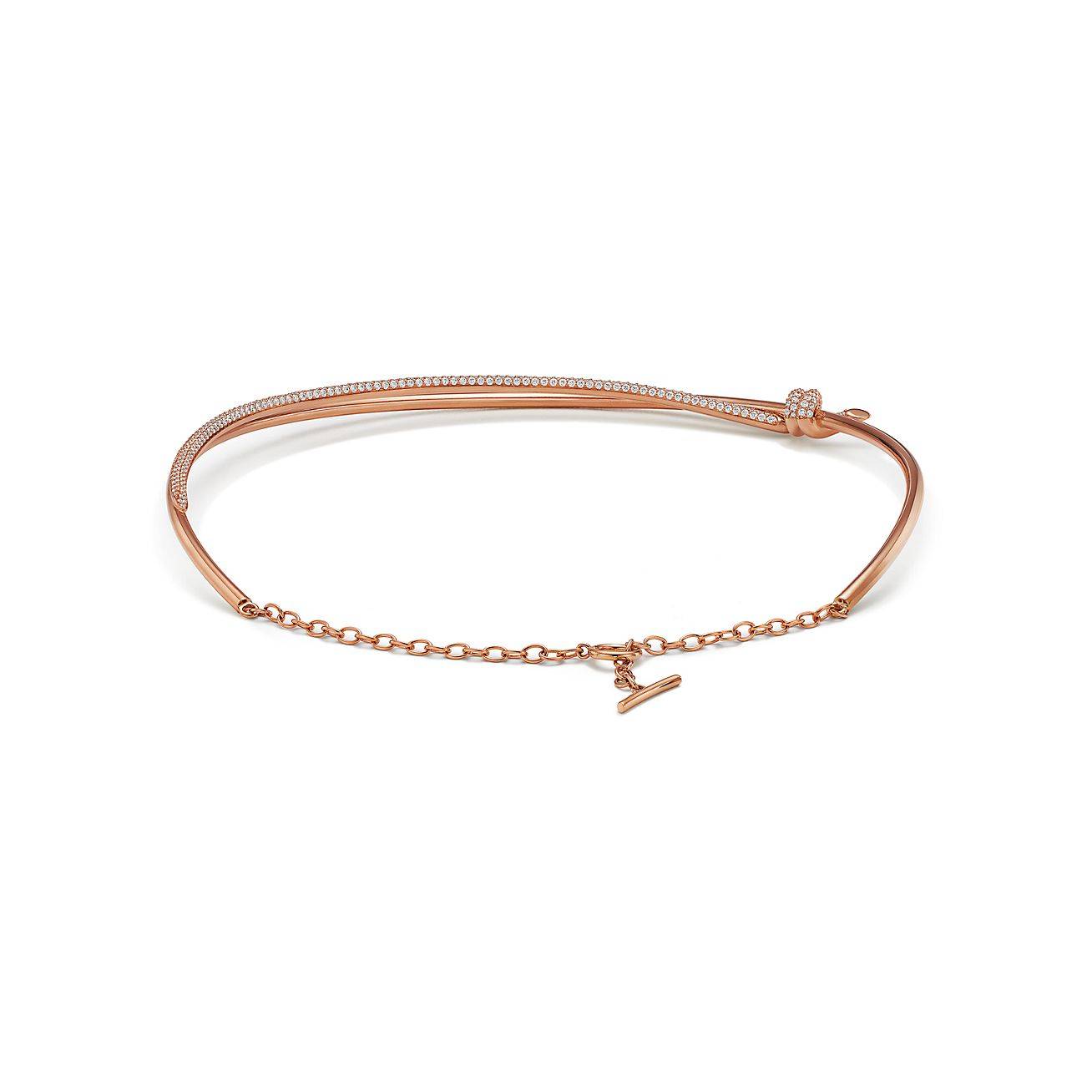 T*f*ny knot double row necklace in rose gold with diamonds