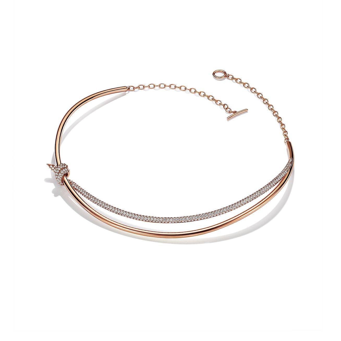 T*f*ny knot double row necklace in rose gold with diamonds