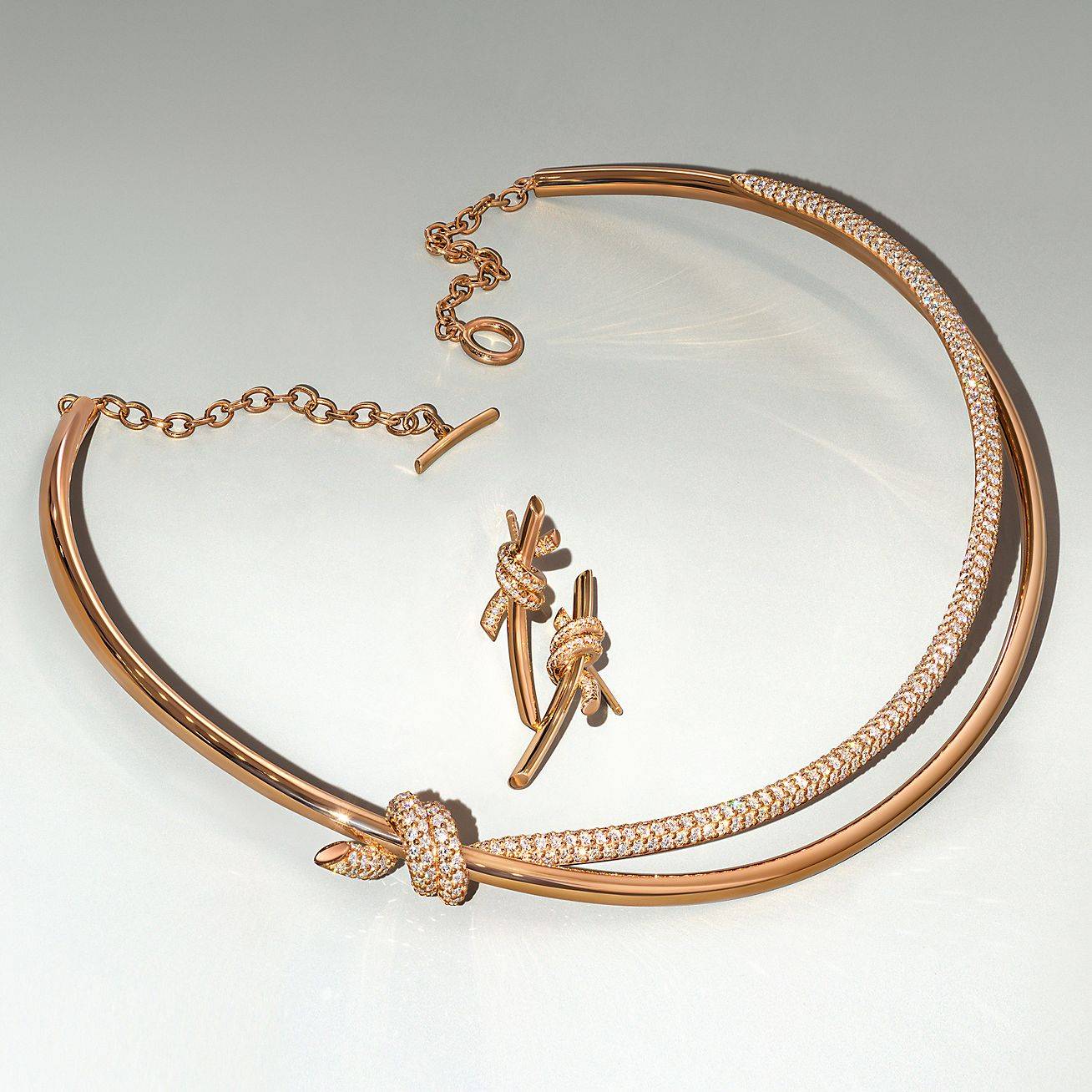 T*f*ny knot double row necklace in rose gold with diamonds