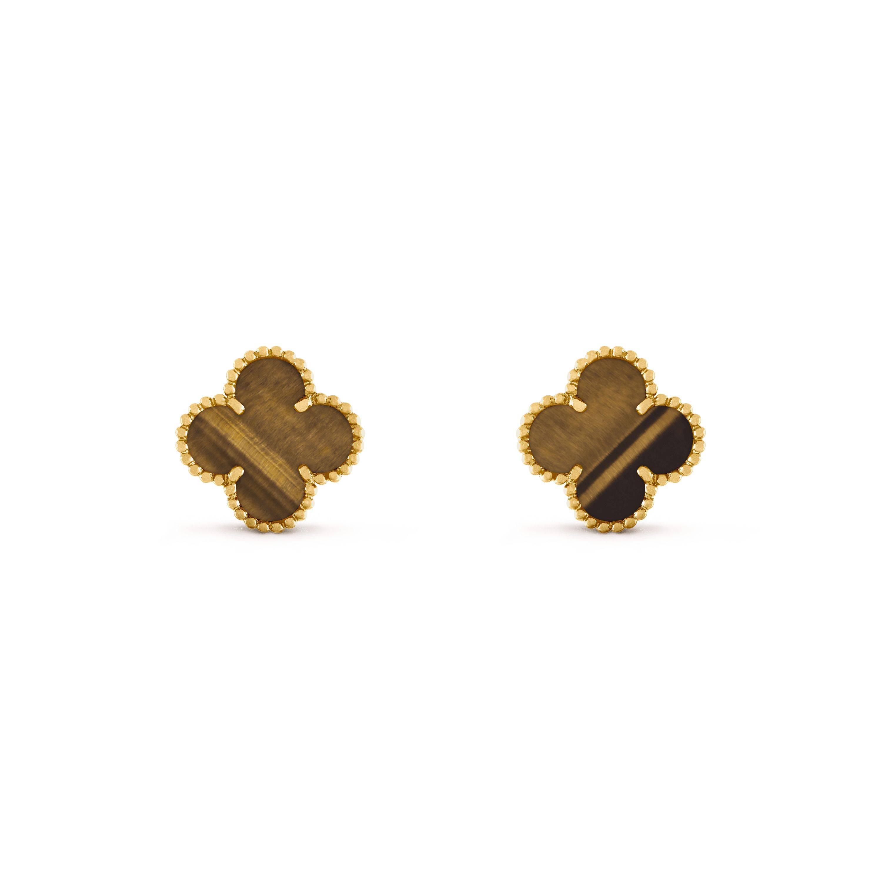 VAN CLEEF ARPELS VINTAGE ALHAMBRA EARRINGS - YELLOW GOLD, TIGER EYE  VCARD40500