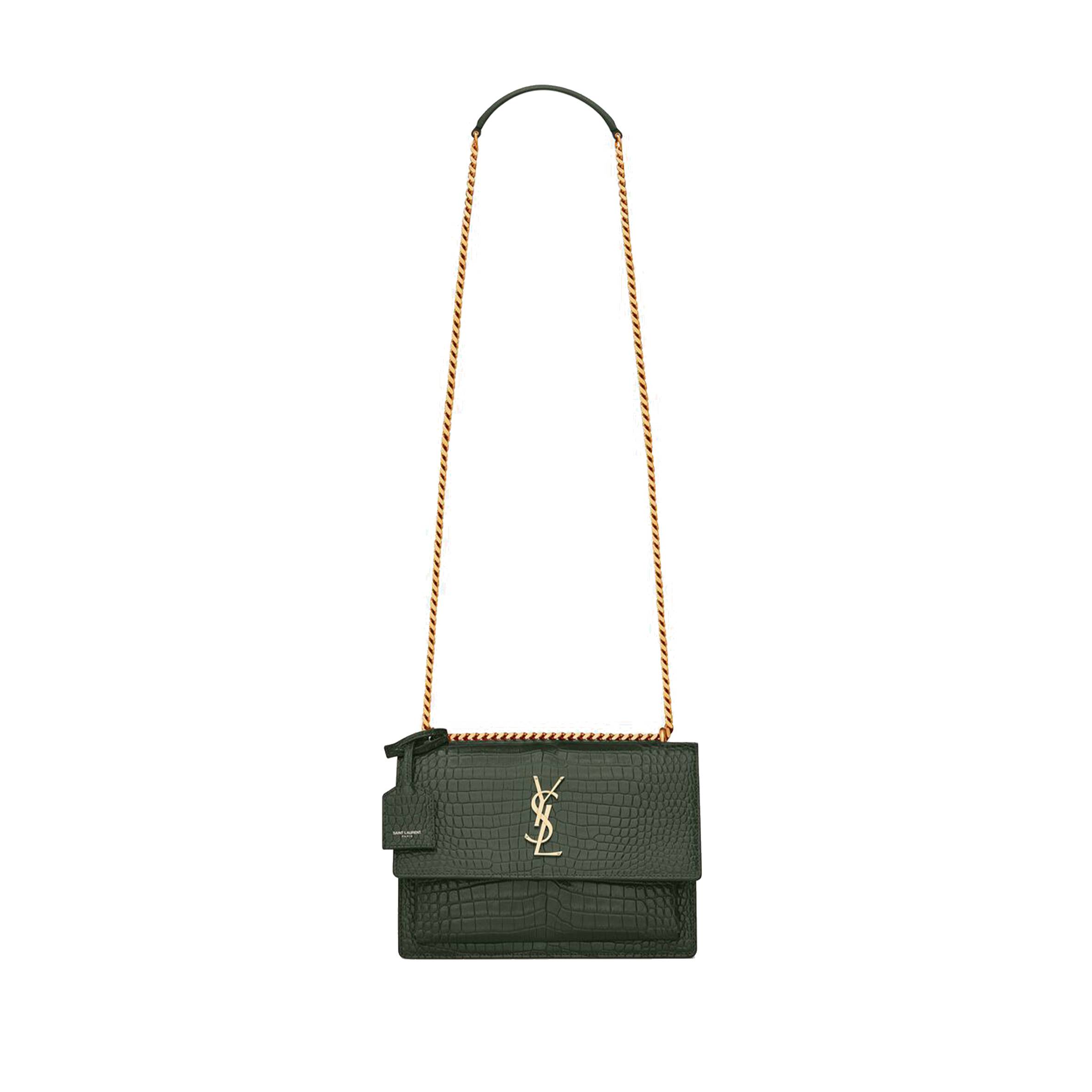 YSL SUNSET MEDIUM CHAIN BAG IN CROCODILE-EMBOSSED SHINY LEATHER 442906DND0J3144 (22*16*6.5cm)