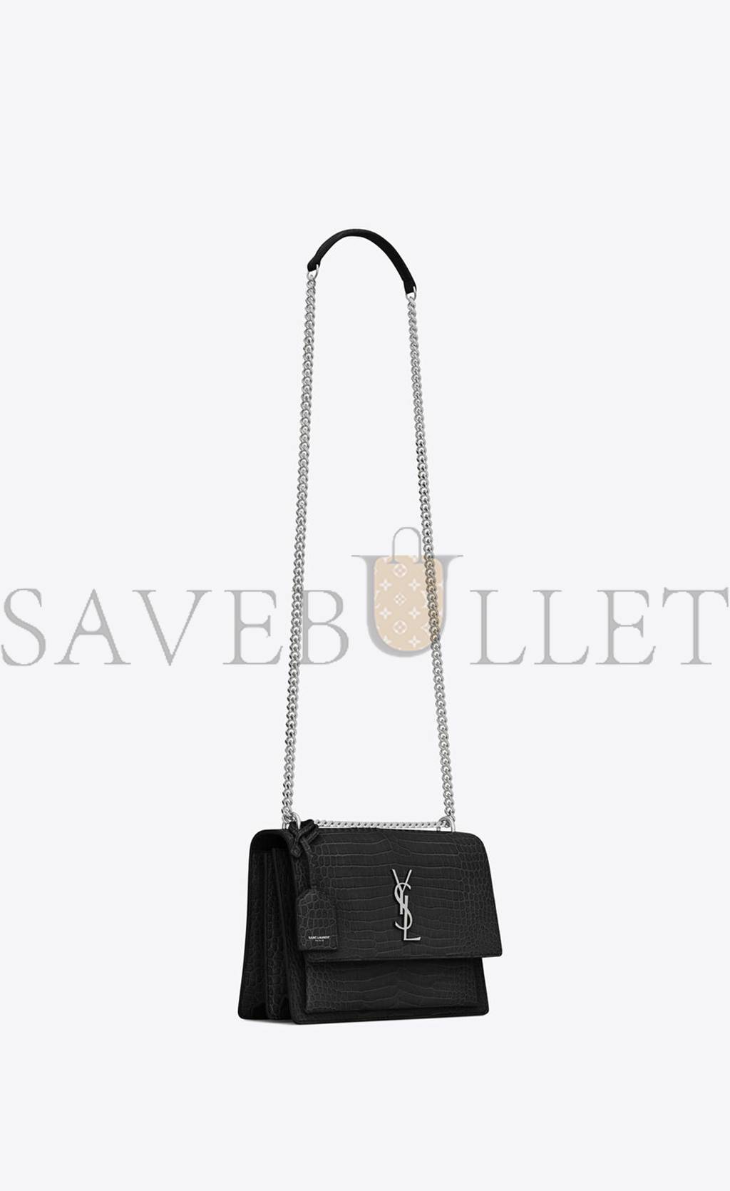 YSL SUNSET MEDIUM CHAIN GAB IN CROCODILE-EMBOSSED SHINY LEATHER 442906DND0N1000 (22*16*6.5cm)